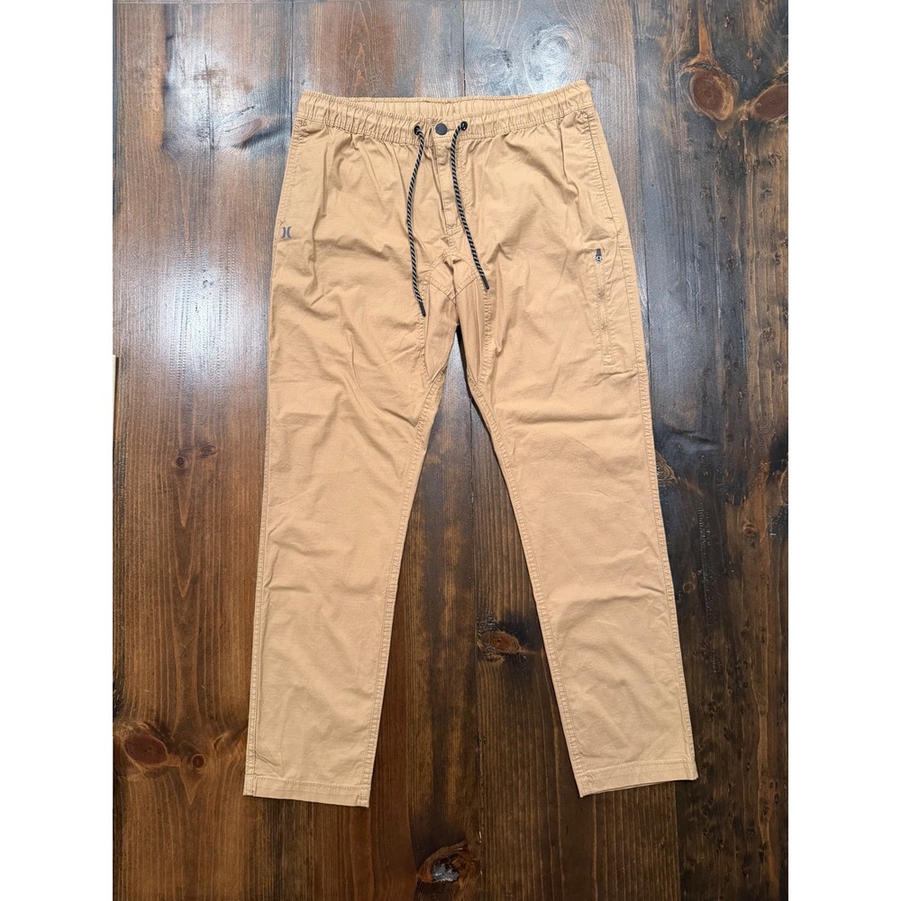 Hurley Mens XXL Tan Ripstop Jogger Pants Elastic Waist Drawstring Khaki Utility